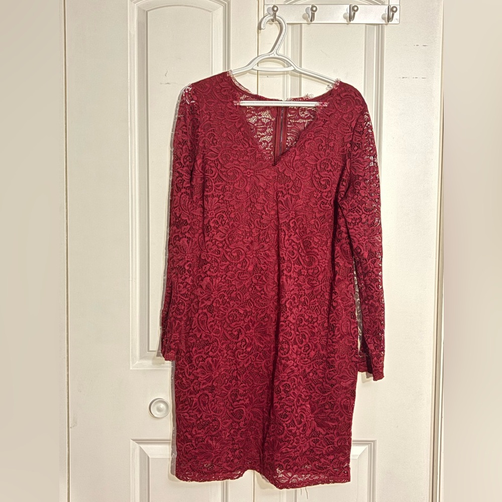 Reitmans Burgundy Lace Long Sleeve Dress